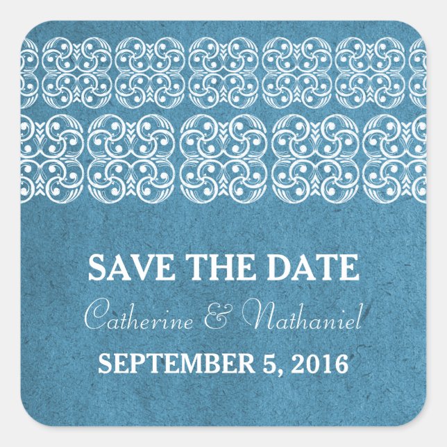 Blue Modern Bohemian Save the Date Stickers (Front)