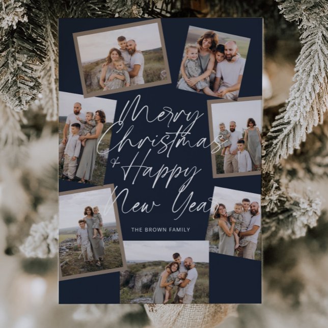 Blue Modern Boho 8 Photo Collage Christmas  Holiday Card (Creator Uploaded)