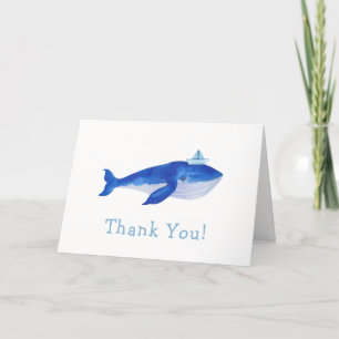 Blue Modern Boy Under The Sea Whale Baby Shower Thank You Card