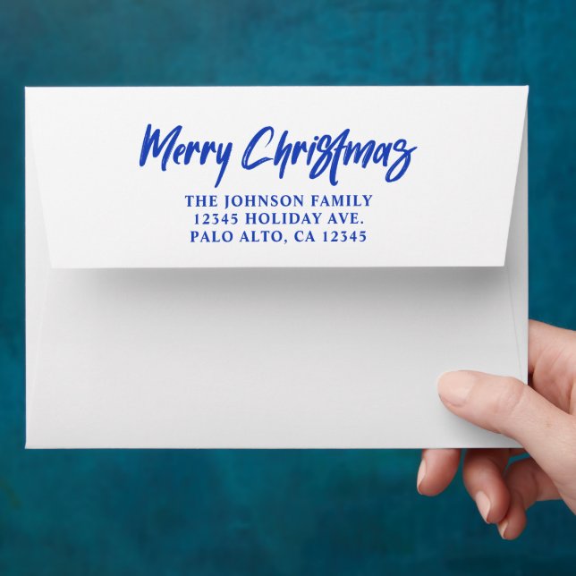Blue Modern Brush Script Merry Christmas Envelope (Hand)