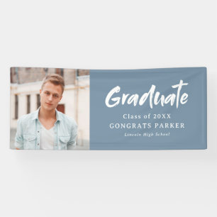 Blue Modern Brush Script Photo Graduation Party Banner