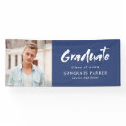 Blue Modern Brush Script Photo Graduation Party