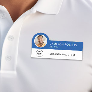Blue Modern Business Logo Photo Employee Name Tag