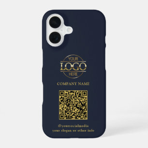 Blue Modern Business Logo & QR Code Promotional iPhone 16 Case
