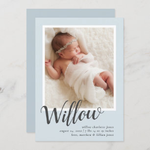 Blue Modern Calligraphy Baby Boy Birth Announcement