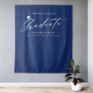 Blue Modern Calligraphy Simple Graduation Party Tapestry
