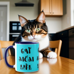 Blue Modern Cat Mum Life Cute Mother's Day Mug