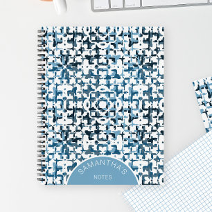 Blue Modern Chic Pattern Personalized Name Simple Notebook