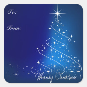 Blue Modern Christmas Tree Gift Tag Stickers