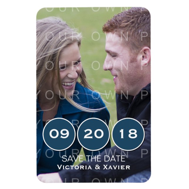 Blue Modern Circles Photo Save the Date Magnet (Vertical)