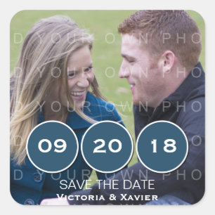 Blue Modern Circles Photo Save the Date Stickers
