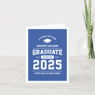 Blue Modern Class of 2025 Graduation Blank Thank You Card