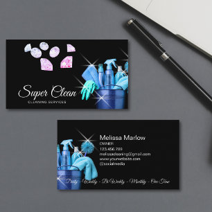 Blue Modern Commercial House Cleaning Housekeeper Business Card