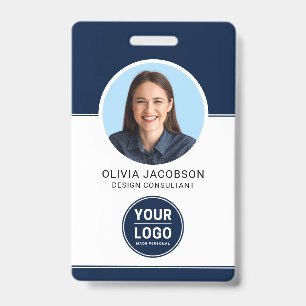 Blue Modern Company Employee Photo Security QR ID Badge