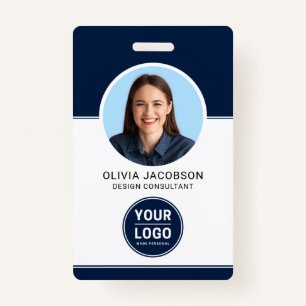 Blue Modern Company Employee Photo Security QR ID ID Badge