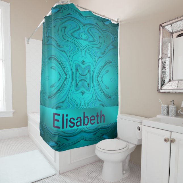 blue,modern curved pattern with different fractal  shower curtain (In Situ)