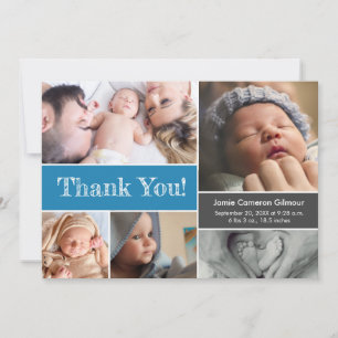 Blue Modern Custom Photos Baby Shower Thank you