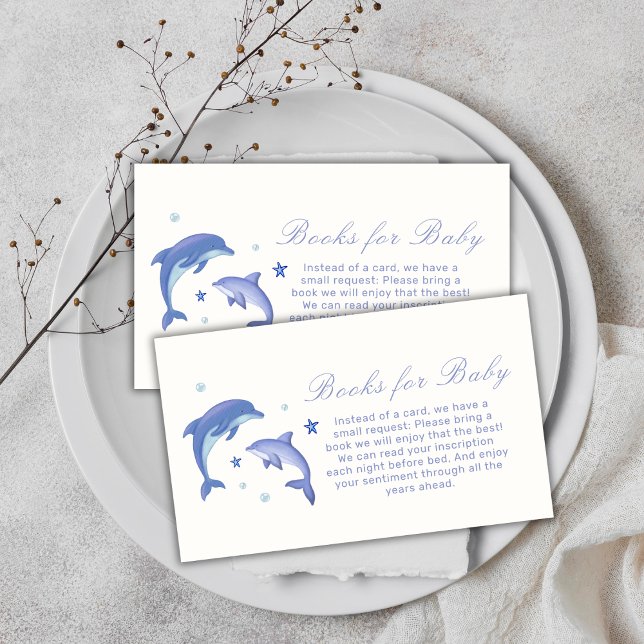 Blue Modern Dolphin Stars Books For Baby Shower  Enclosure Card (Blue Modern Dolphin Stars Books For Baby Shower Enclosure Card)