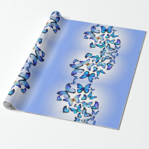 Blue Modern Elegant Fun Cute Butterfly Pattern Wrapping Paper