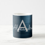 Blue Modern Elegant Metallic Monogram Name Coffee Mug<br><div class="desc">Modern and Elegant Blue Faux Metallic Stainless Steel Foil Monogram Name and Initial Coffee Mug. The monogrammed coffee or tea cup makes the perfect Christmas or Birthday gift for someone who loves chic custom personalised style.</div>