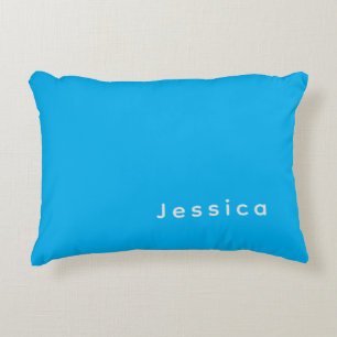 Blue Modern Elegant Plain Simple Professional Name Decorative Cushion