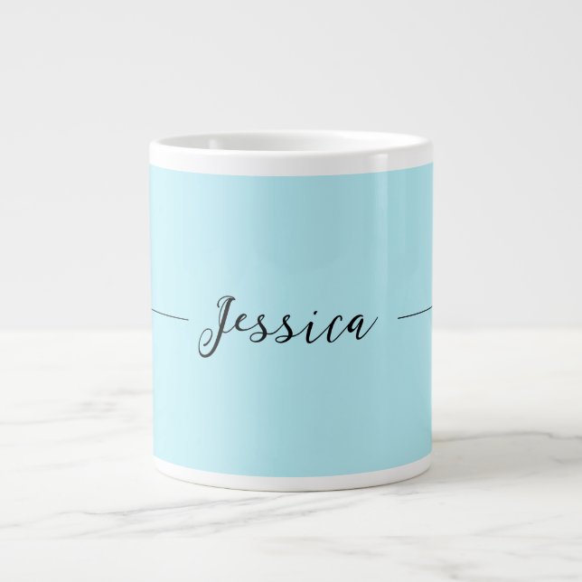 Blue Modern Elegant Plain Simple Professional Name Large Coffee Mug (Front)