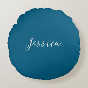 Blue Modern Elegant Plain Simple Professional Name Round Cushion