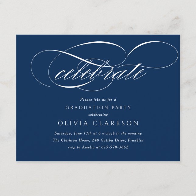 Blue Modern Elegant Script Graduation Party Enclosure Card (Front)