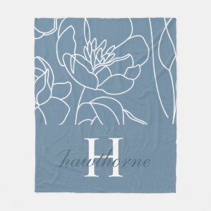 Blue Modern Elegant Wildflower Name Fleece Blanket