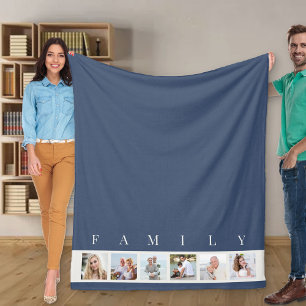 Blue Modern Family 6 Picture Collage Photo Fleece Blanket