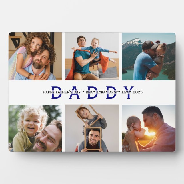 Blue Modern Father’s Day Photo Collage Plaque (Front)