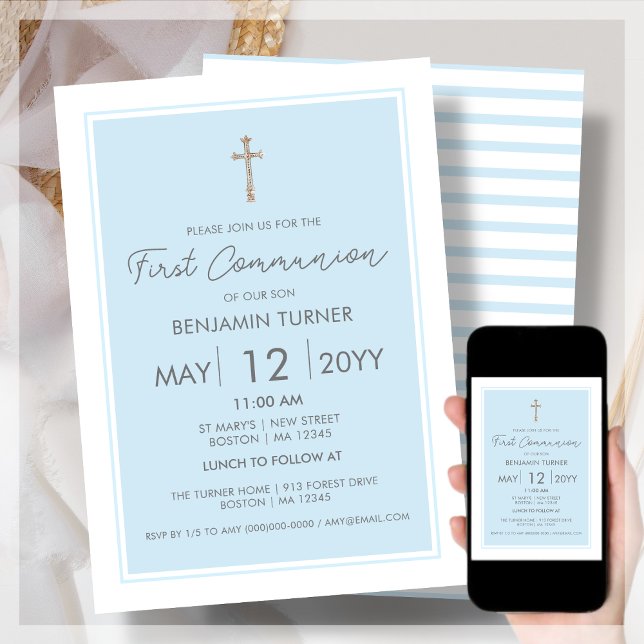 Blue | Modern First Communion Invitation (Creator Uploaded)