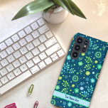 Blue Modern Floral Abstract Personalised  Name Samsung Galaxy Case<br><div class="desc">This cheerful blue floral Inspirivity cell phone case will be the perfect addition to your phone. Change the personalised banner bar with your name or favourite quote. Never misplace your phone again with this trendy case. The fun floral pattern adds a stylish modern feel to your phone. For more of...</div>