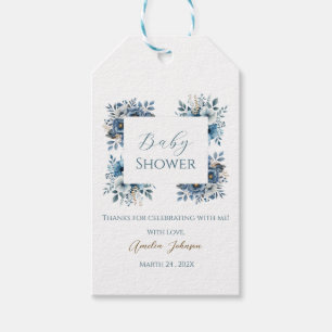 Blue Modern Floral Watercolor Baby Shower Gift Tags