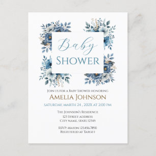Blue Modern Floral Watercolor Baby Shower Postcard