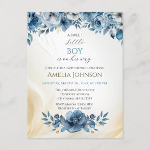 Blue Modern Floral Watercolor Baby Shower Postcard