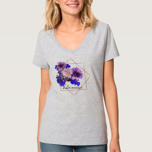 Blue modern flowers  T-Shirt (Front)