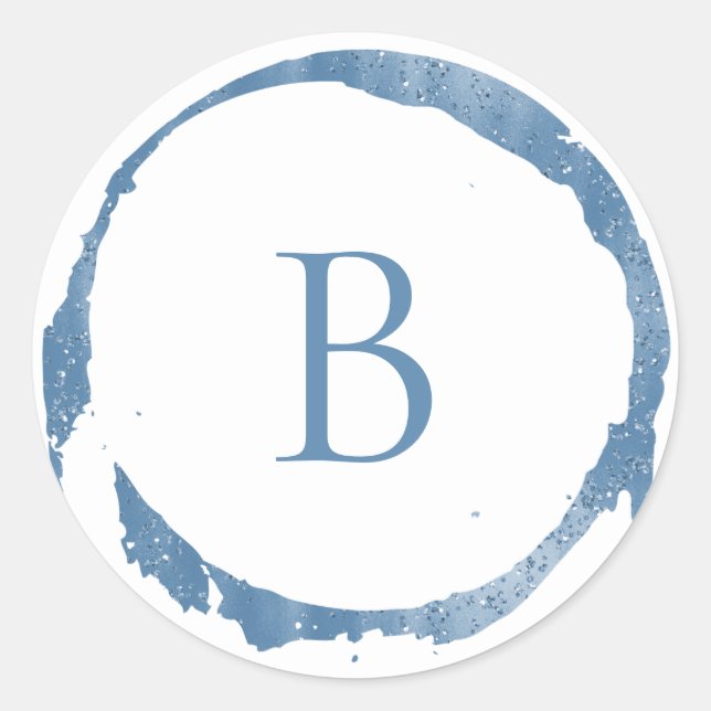 Blue Modern Foil Glitter Sparkle Monogram Classic Round Sticker (Front)