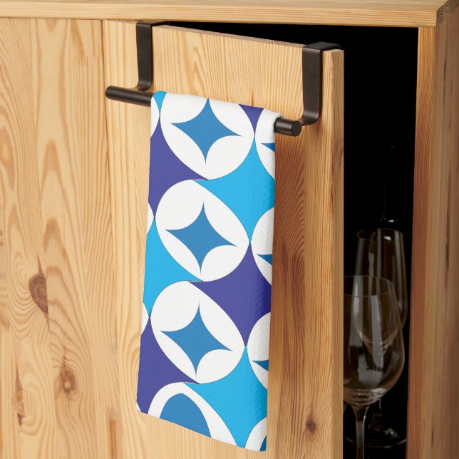 Blue Modern Geometric  Tea Towel (Thirds Fold)