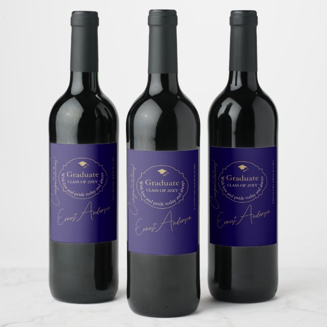 Blue Modern Graduate Congratulations Graduation Wine Label (Bottles)