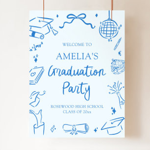 Blue Modern Hand Drawn Graduation Party Welcome Poster