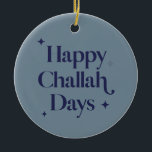 Blue Modern Happy Challah Days Hanukkah  Ceramic Tree Decoration<br><div class="desc">Can be fully customised to suit your needs. © Gorjo Designs. Made for you via the Zazzle platform. // Looking for matching items? Other stationery from the set available in the ‘collections’ section of my store. // Need help customising your design? Got other ideas? Feel free to contact me (Zoe)...</div>