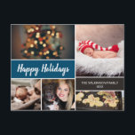 Blue Modern Happy Holidays Photo Collage Christmas Holiday Postcard<br><div class="desc">Your beautiful family photos deserve to be shared during this time of year as you send warm wishes. Customise this modern collage design & personalise with your family greeting. Find the other pieces from the collection. This design uses blue as an accent colour but it can be easily switched to...</div>