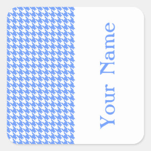 Blue Modern Houndstooth with name Square Sticker