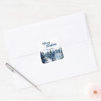 Blue Modern Merry xmas trees forest raindeer
