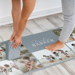 Blue modern minimal elegant multi photo collage yoga mat