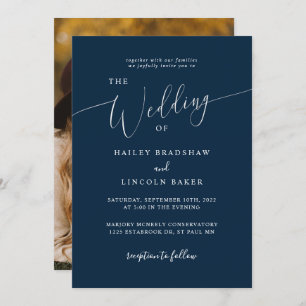 Blue Modern Minimal Photo Wedding Invitation
