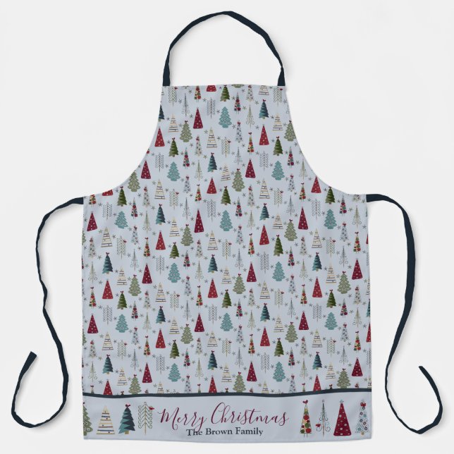 Blue Modern Minimalist Christmas Tree Apron (Front)