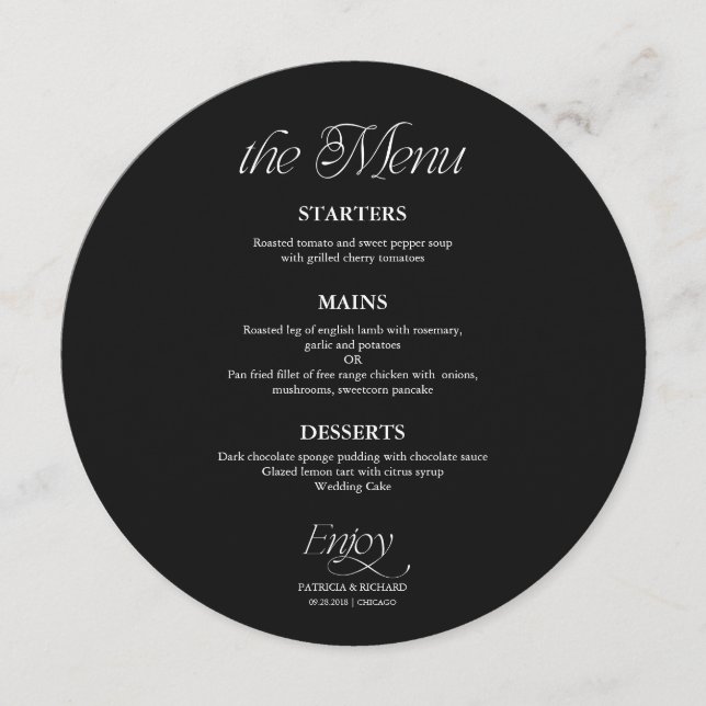 Blue Modern Minimalist Circle Wedding Menu (Front)