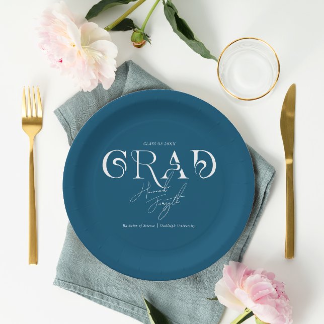 Blue Modern Minimalist | Graduation Party Paper Plate (Creator Uploaded)